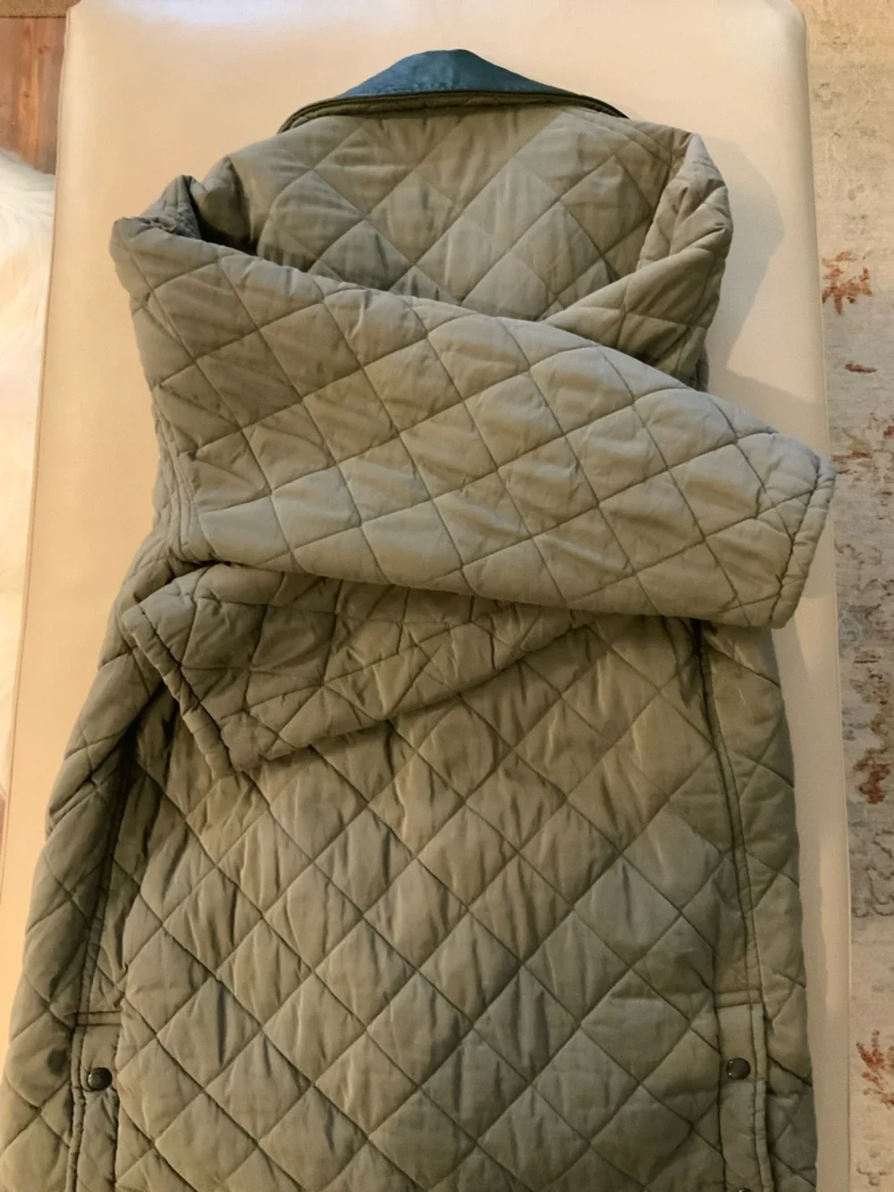 Vintage Burberry Quilted Sage Puffer Nova Check Jacket with Dark Green Collar - Picture 6 of 7